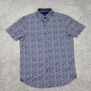 Construct Shirt Mens Small Blue Floral Slim Fit 4 Way Stretch Wrinkle Free S/S